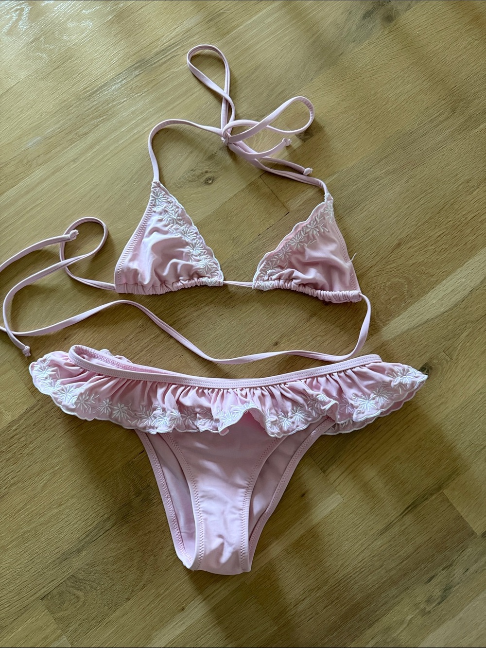Edikted Pink Ruffle Triangle Bikini Set